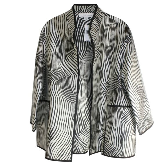 Caroline Rose Zebra Vibe Black Natural Long Sleeve Open Front Jacket Size Large - Picture 6 of 10